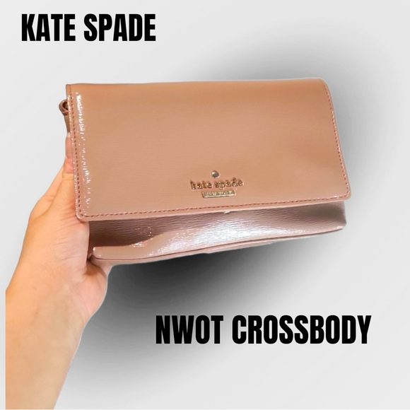 NWOT AUTHENTIC KATE SPADE NUDE/TAN PATENT LEATHER CLUTCH CROSSBODY - Picture 4 of 6